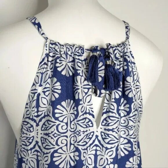 Vineyard Vines Mirrored Leaves Trapeze Halter dress in Moonlight Blue & White - Picture 8 of 11